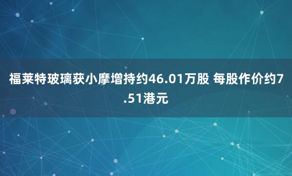 福莱特玻璃获小摩增持约46.01万股 每股作价约7.51港元