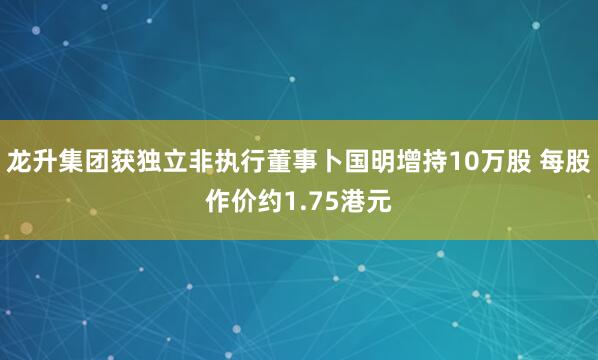 龙升集团获独立非执行董事卜国明增持10万股 每股作价约1.75港元