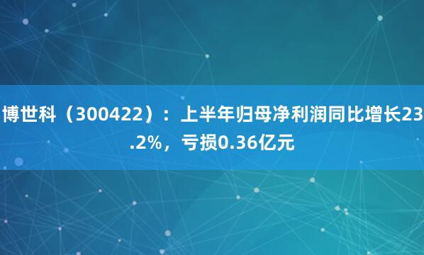 博世科（300422）：上半年归母净利润同比增长23.2%，亏损0.36亿元