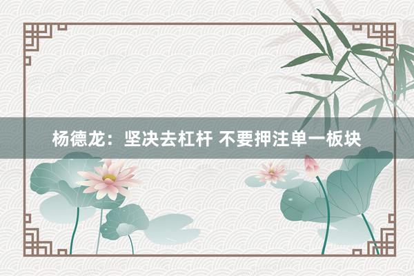 杨德龙：坚决去杠杆 不要押注单一板块