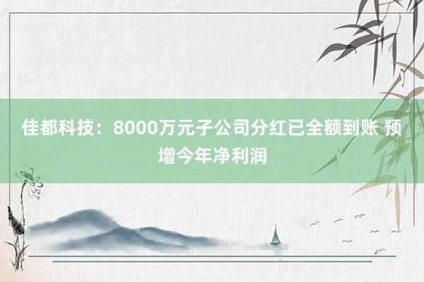 佳都科技：8000万元子公司分红已全额到账 预增今年净利润