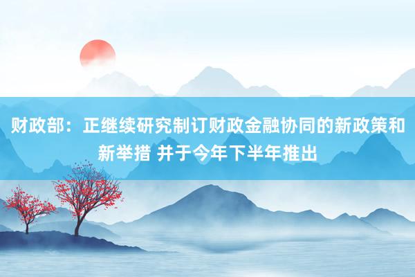 财政部：正继续研究制订财政金融协同的新政策和新举措 并于今年下半年推出