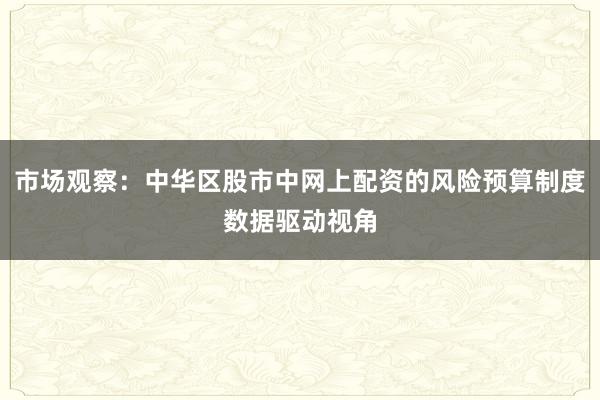 市场观察：中华区股市中网上配资的风险预算制度数据驱动视角