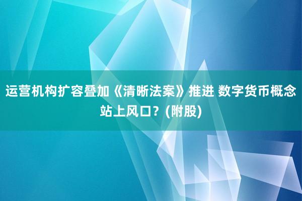 运营机构扩容叠加《清晰法案》推进 数字货币概念站上风口？(附股)