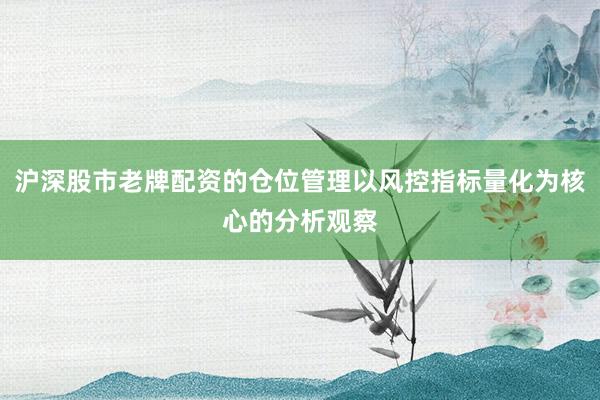 沪深股市老牌配资的仓位管理以风控指标量化为核心的分析观察