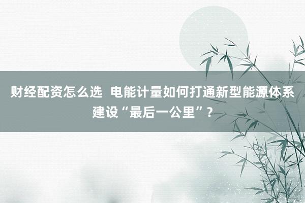 财经配资怎么选  电能计量如何打通新型能源体系建设“最后一公里”？