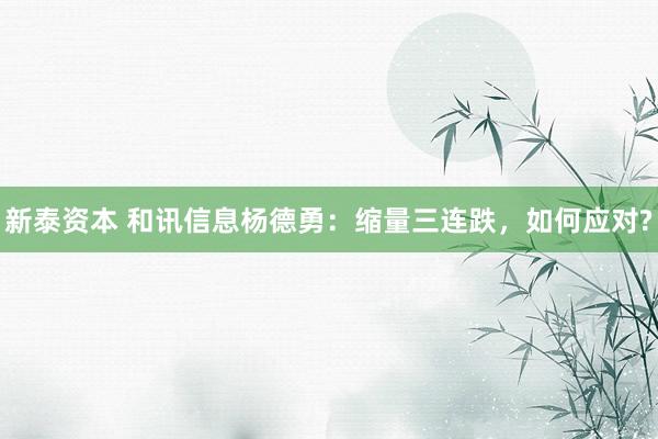 新泰资本 和讯信息杨德勇：缩量三连跌，如何应对?