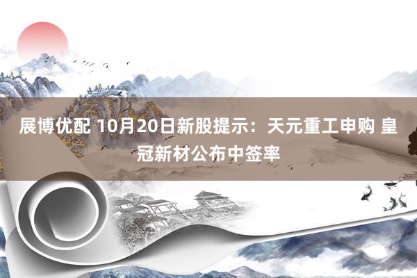 展博优配 10月20日新股提示：天元重工申购 皇冠新材公布中签率