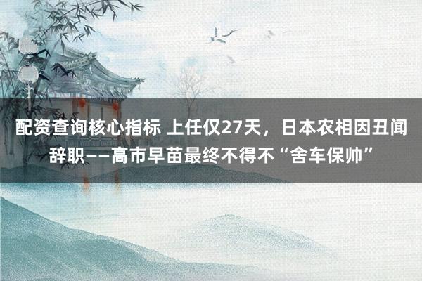 配资查询核心指标 上任仅27天，日本农相因丑闻辞职——高市早苗最终不得不“舍车保帅”